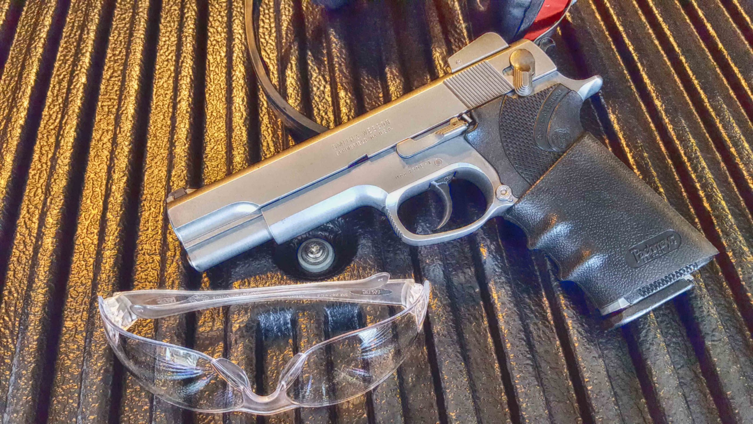 The Smith and Wesson 4506 is a classic semiautomatic pistol known for reliability.