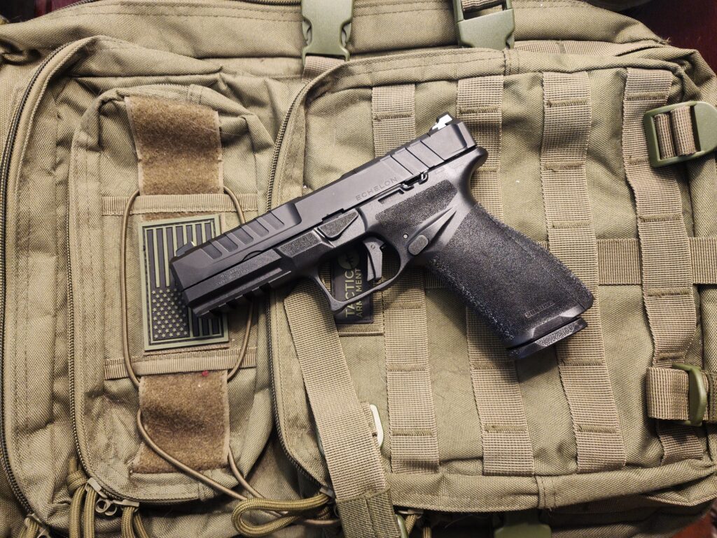 At the core of the Echelon’s design is the Fire Control Unit (FCU), a modular and serialized chassis that allows users to swap between different frames and grip sizes.